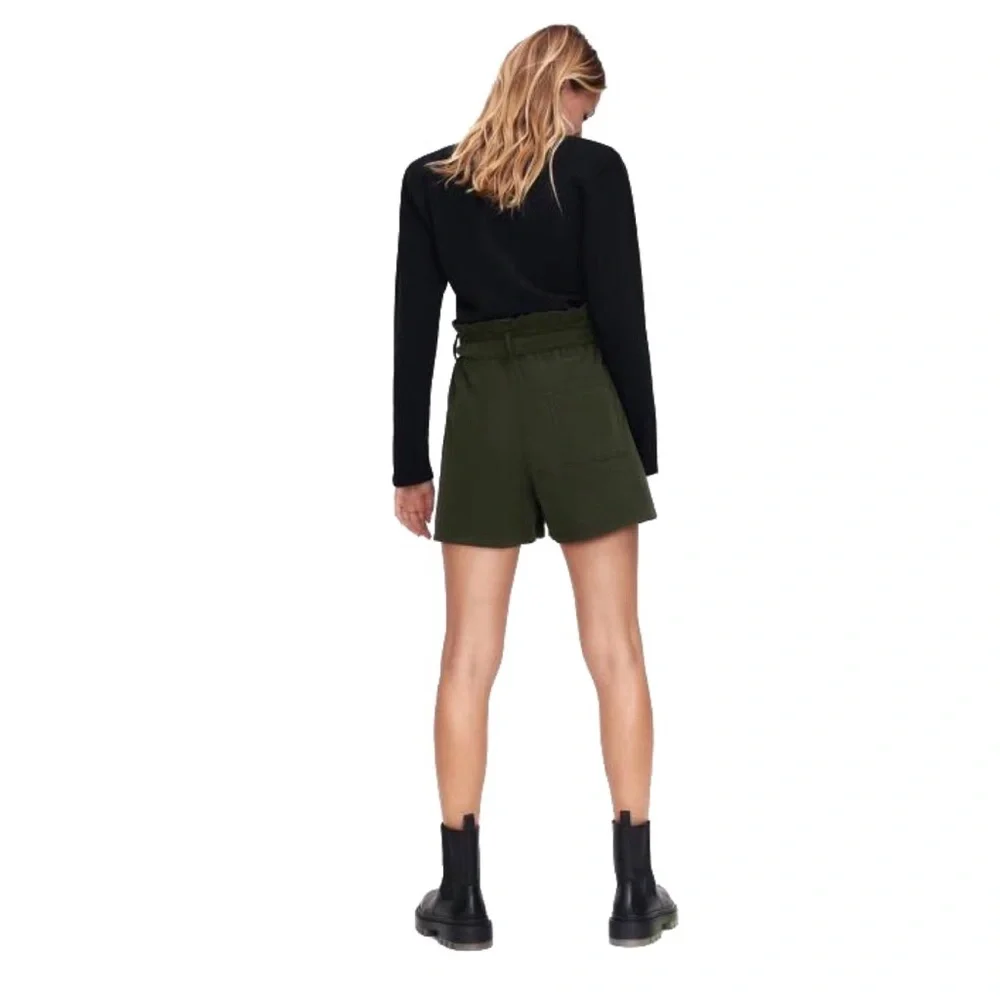 Zara NWT Baggy Paperbag Corduroy Green Tie Shorts 32/ 00 - Picture 6 of 12